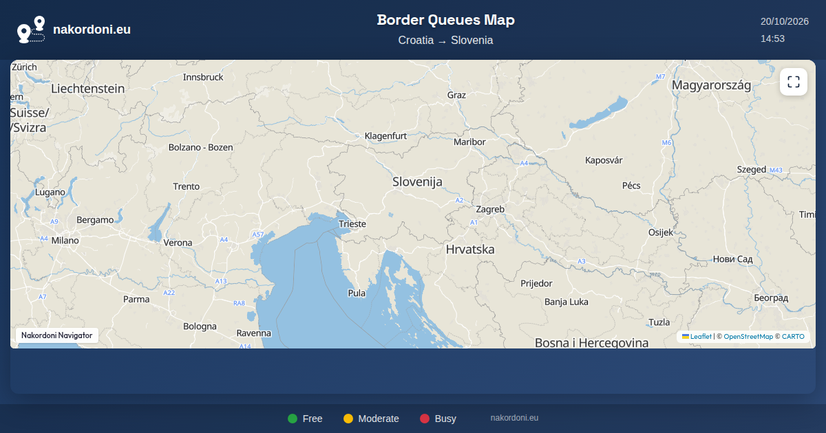 Queue Mapping Croatia – Slovenia border queue map — live online