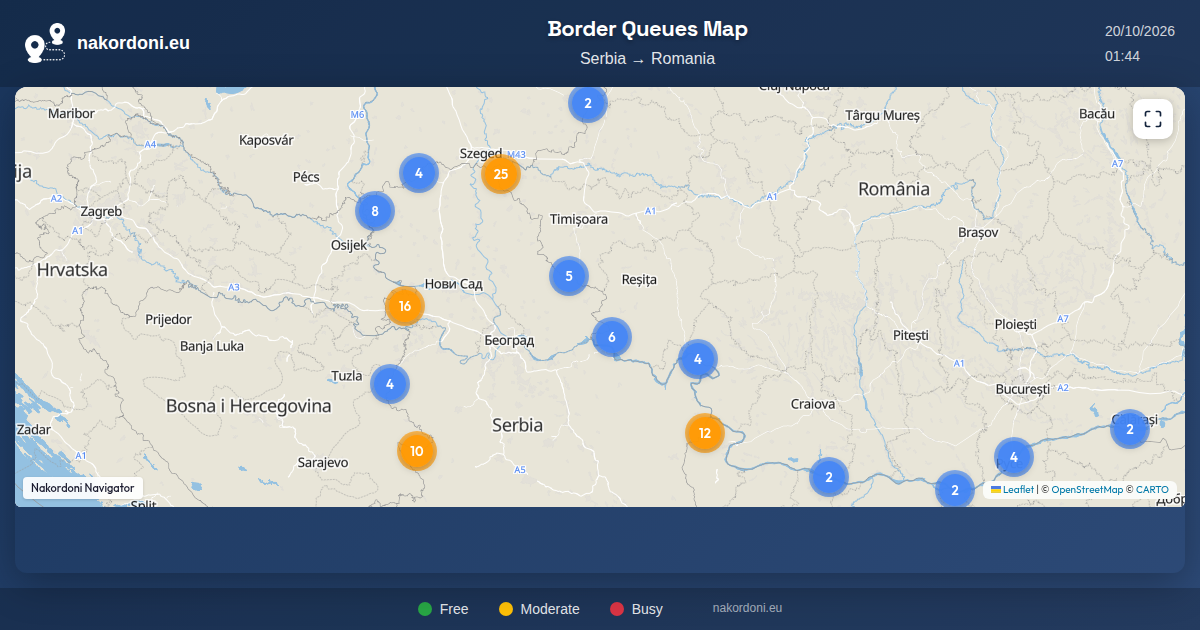 Queue Mapping Serbia – Romania border queue map — live online