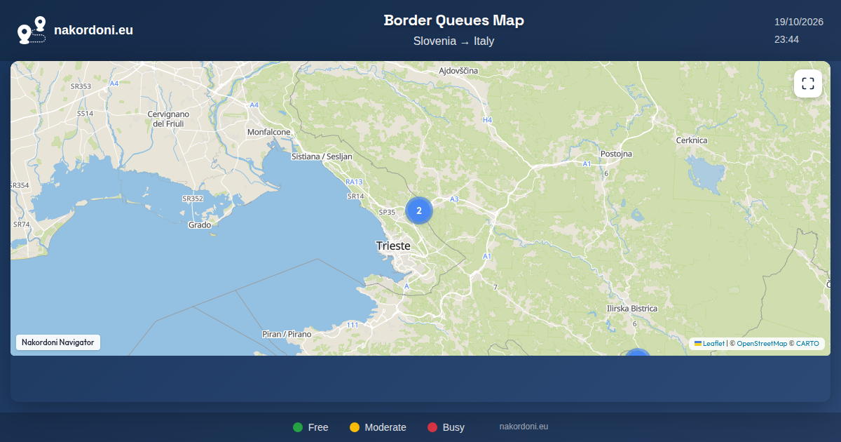 Slovenia – Italy border queue map — live online