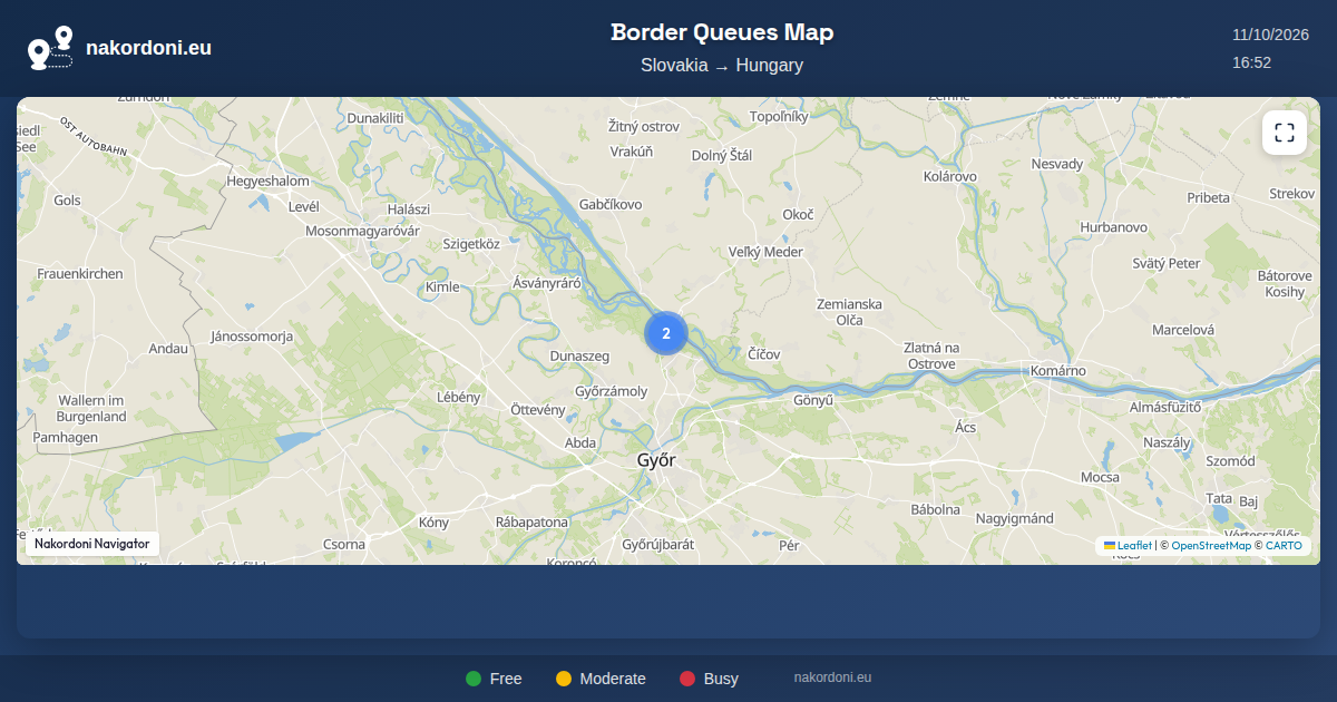 Queue Mapping Slovakia – Hungary border queue map — live online