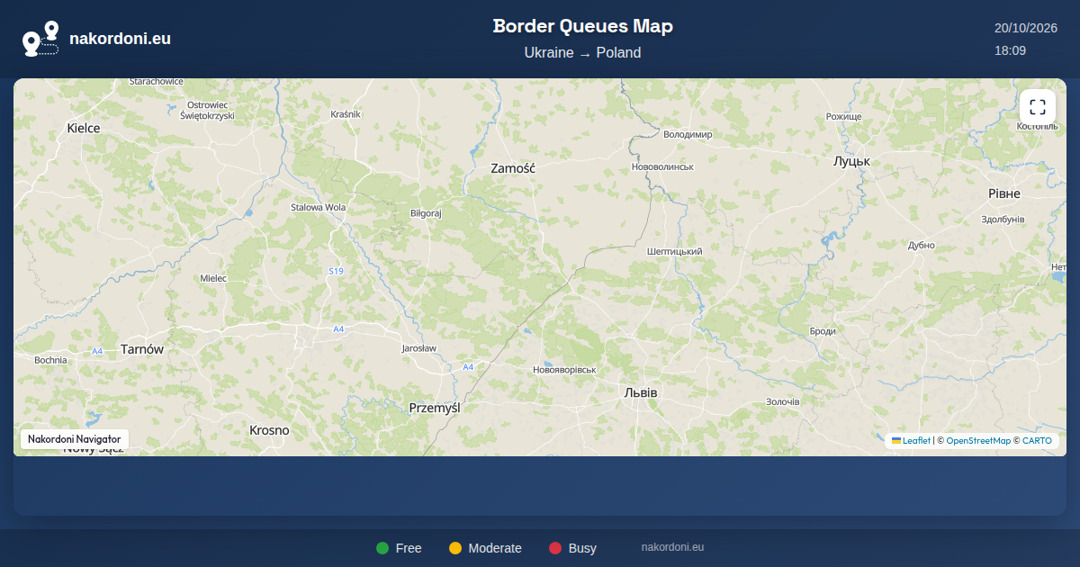 Queue Mapping Ukraine – Poland border queue map — live online