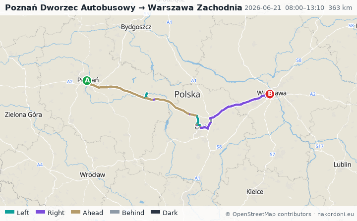 Route map coloured by the side of the sun