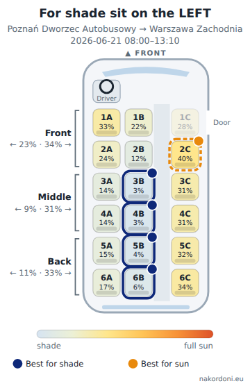 Seat map: shade and sun per seat