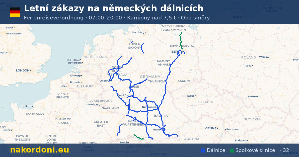 Letní zákazy v Německu — Interaktivní mapa sobotních zákazů na dálnicích (čvc–srp)