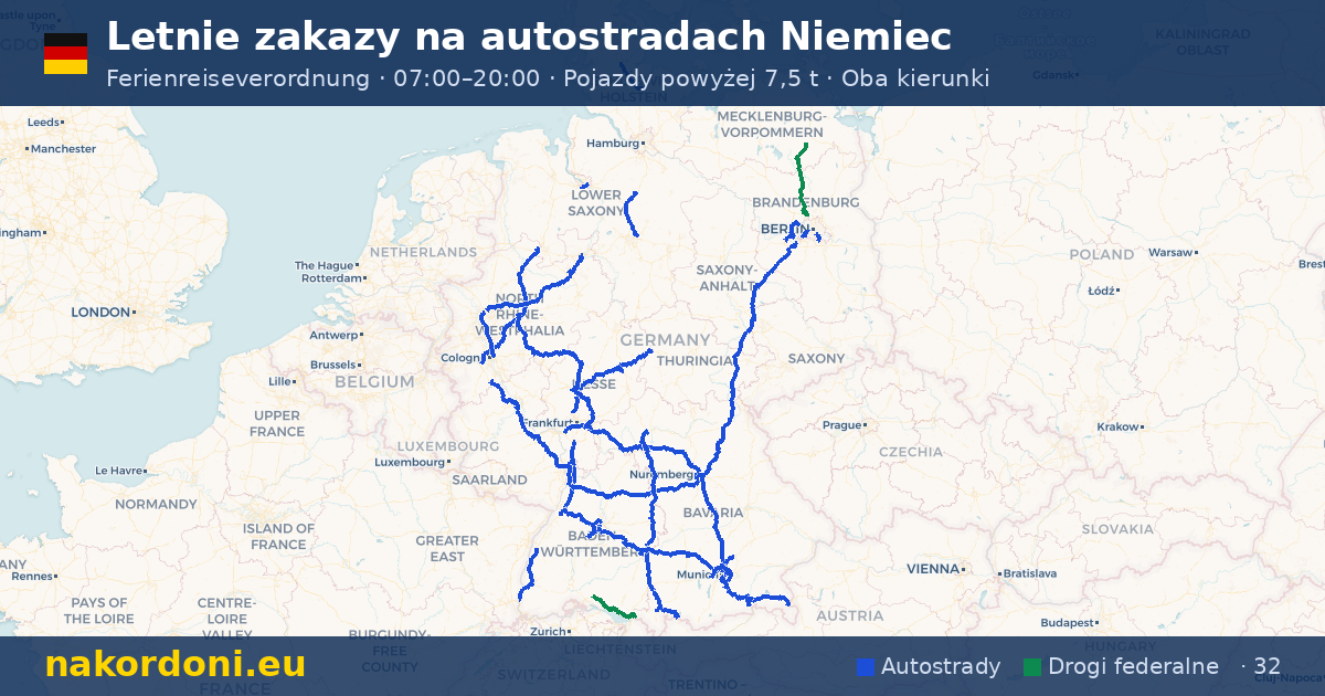 Letnie zakazy w Niemczech — Interaktywna mapa sobotnich zakazów na autostradach (lip–sie)