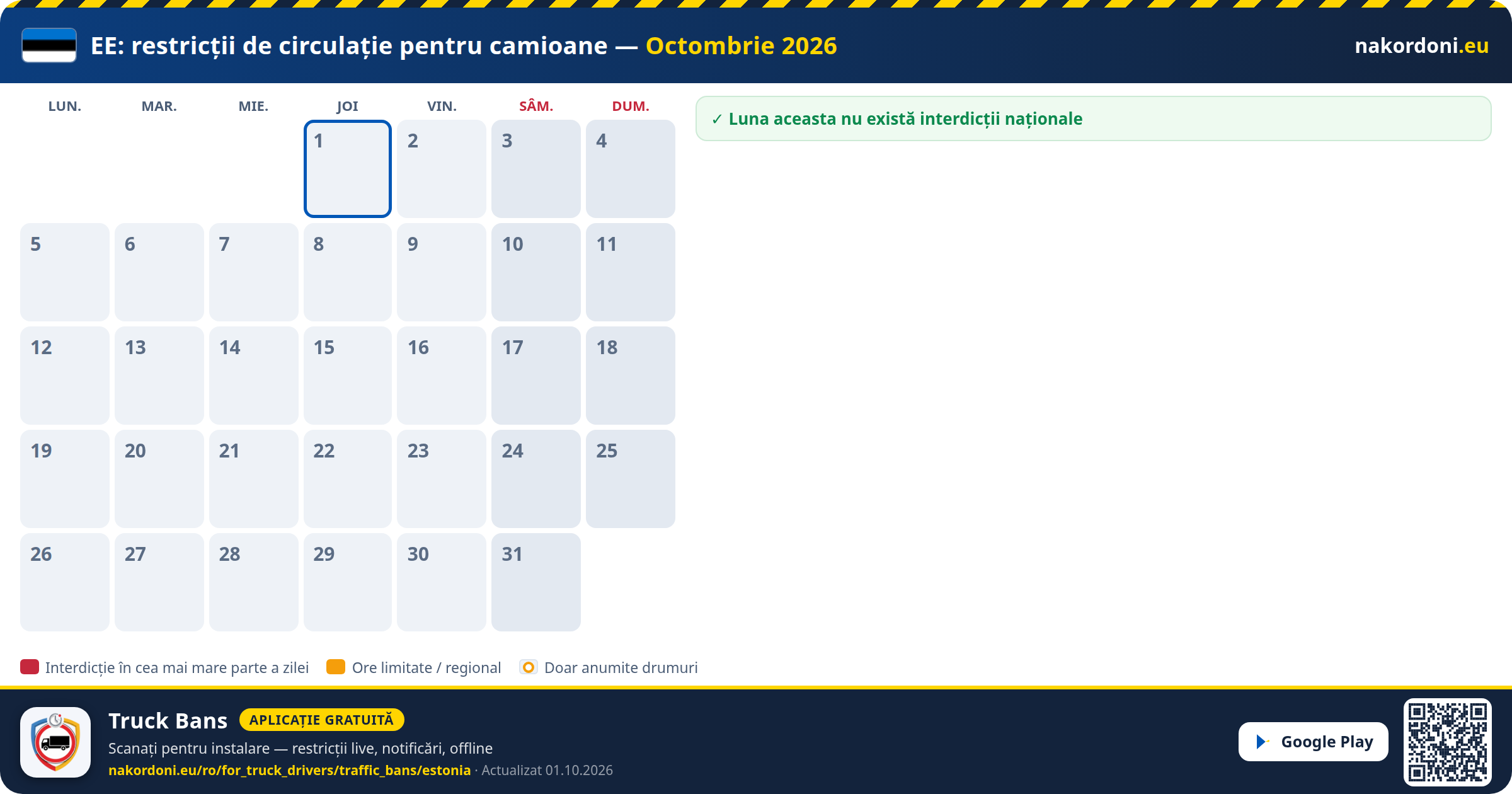 Estonia — Restricții de circulație pentru camioane