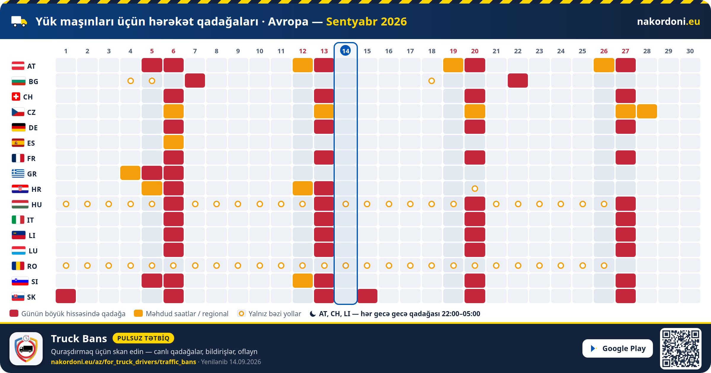 Yük maşınları üçün hərəkət qadağaları · Avropa