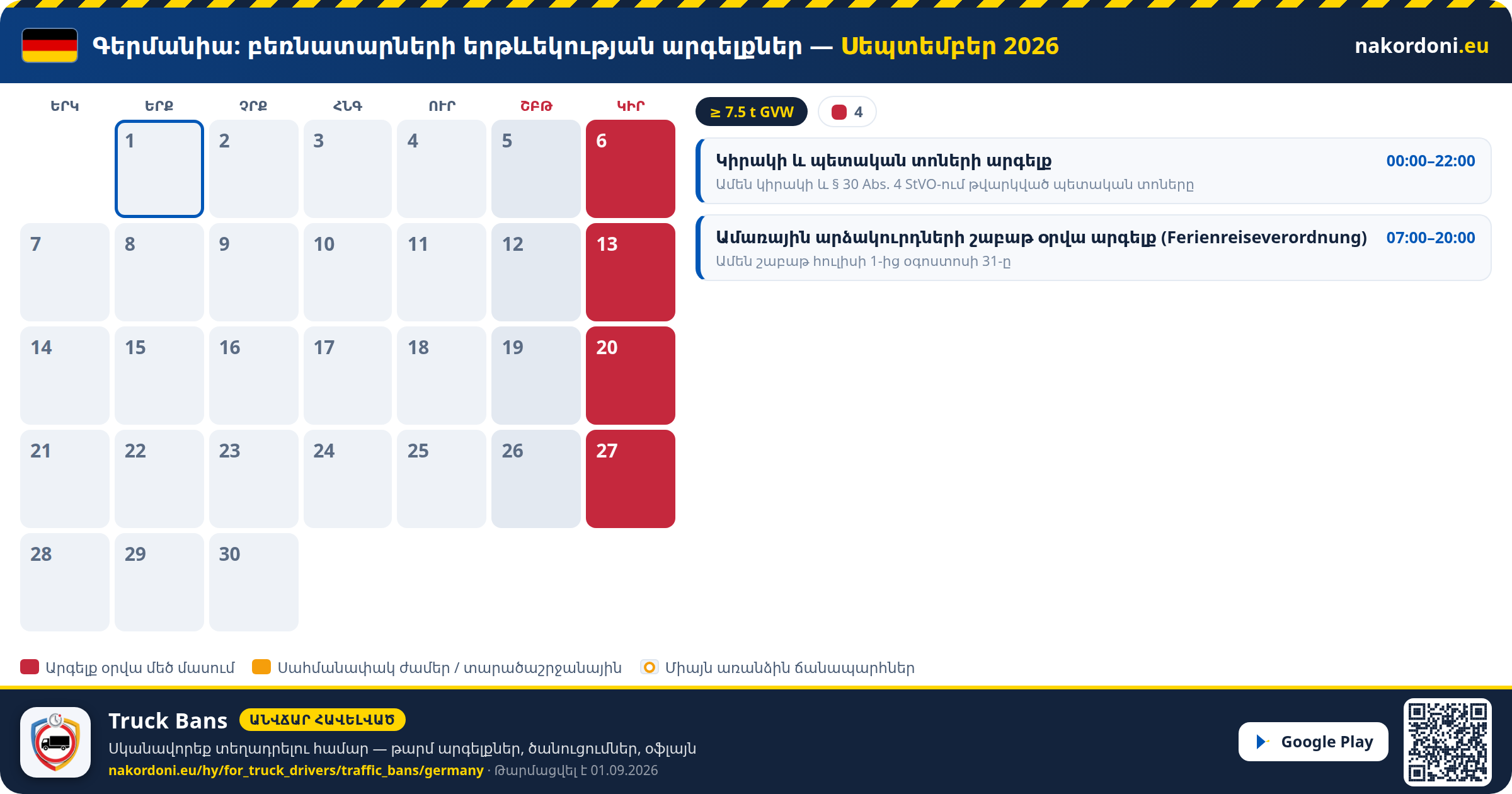 Գերմանիա — Բեռնատարների երթևեկության արգելքներ