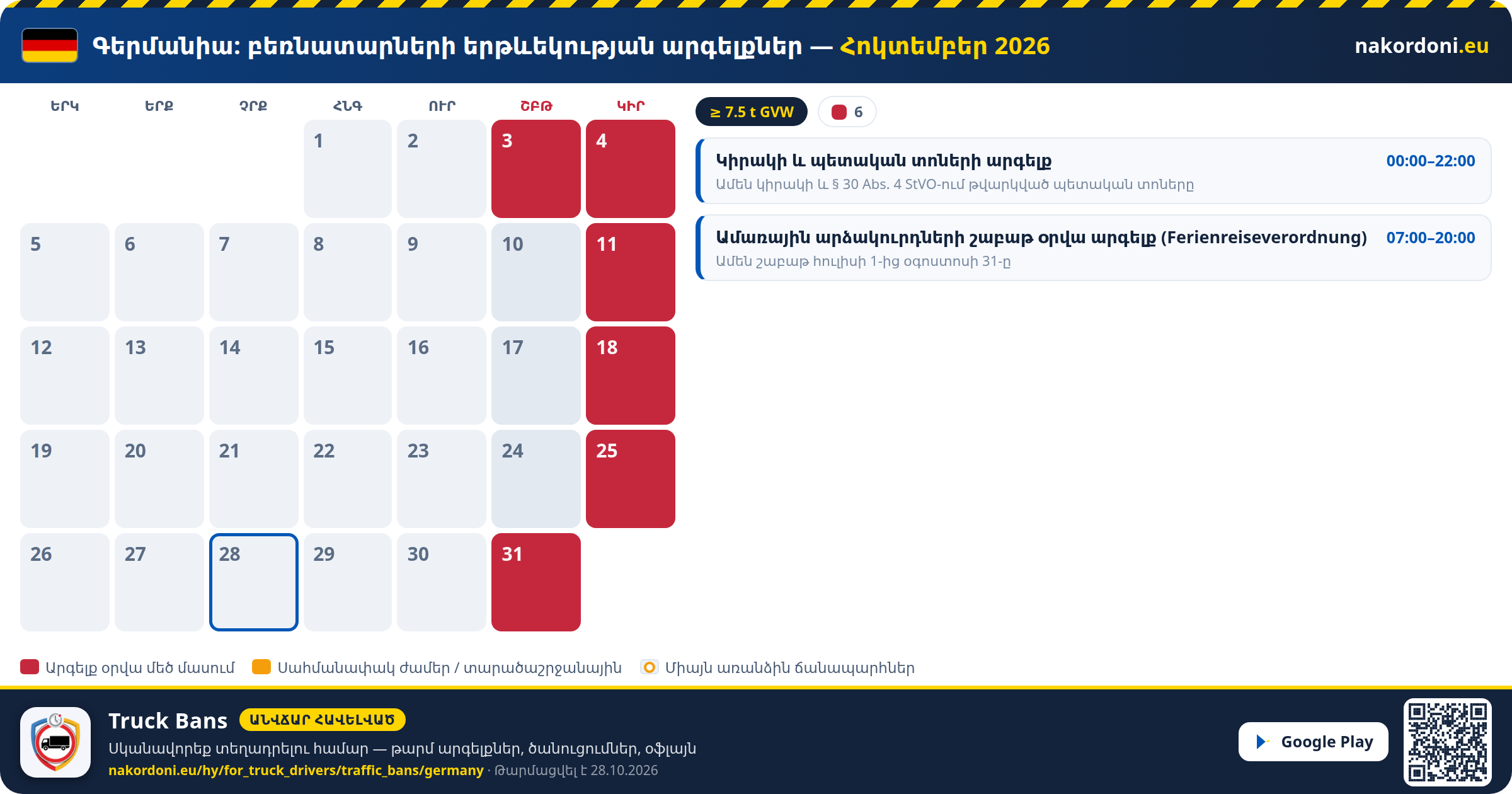 Գերմանիա — Բեռնատարների երթևեկության արգելքներ