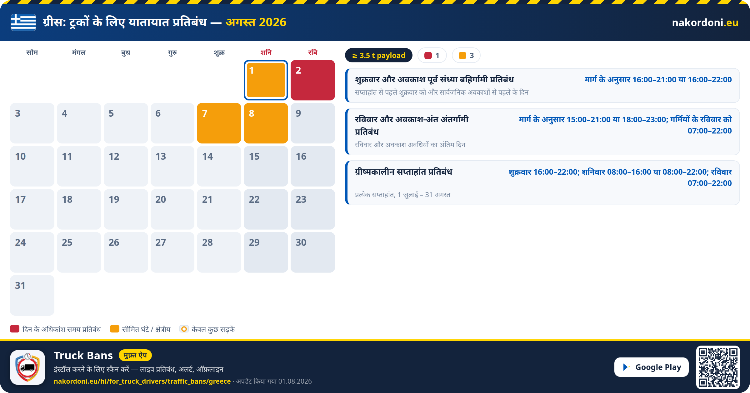 ग्रीस — ट्रकों के लिए यातायात प्रतिबंध