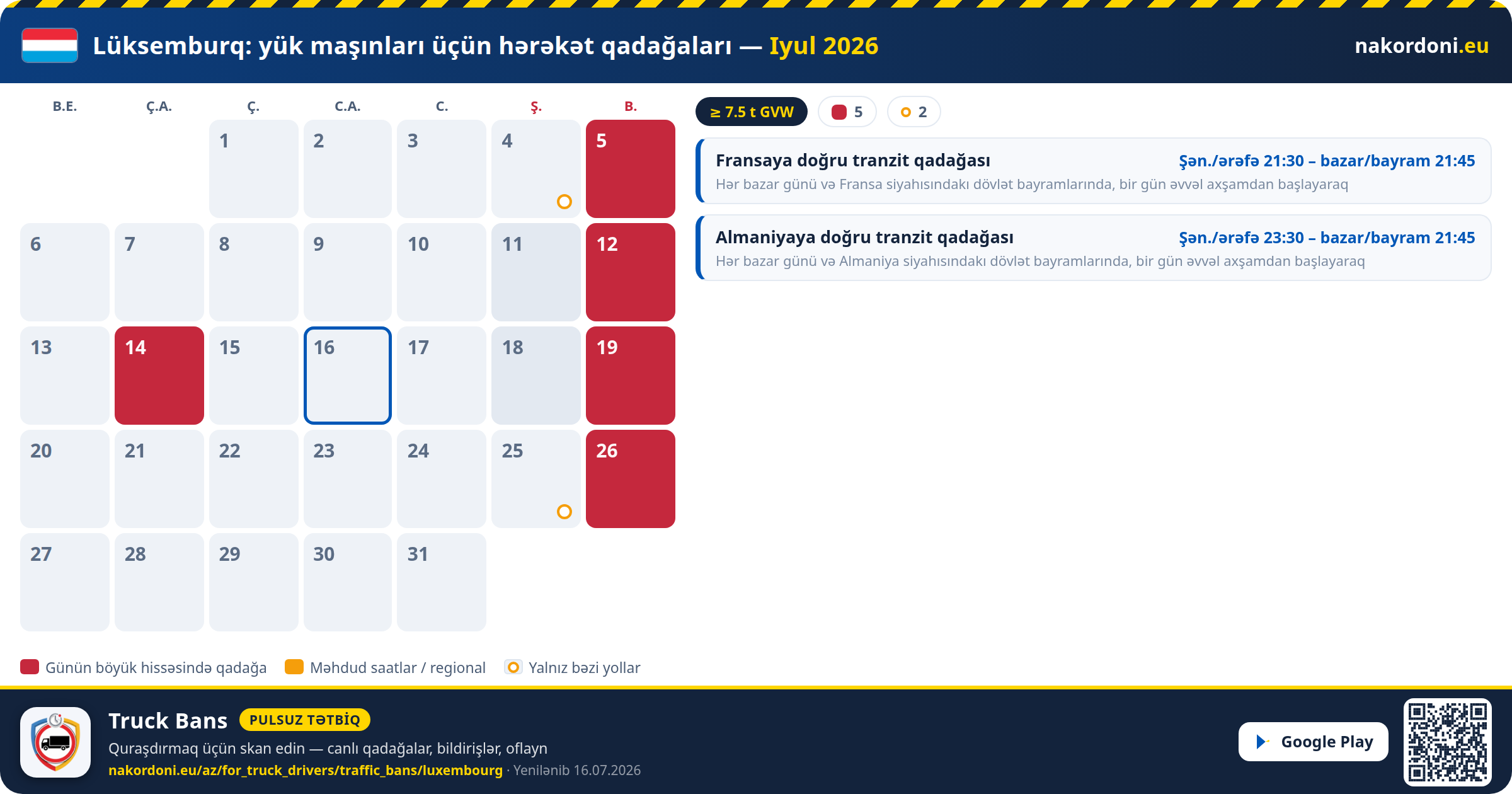 Lüksemburq — Yük maşınları üçün hərəkət qadağaları