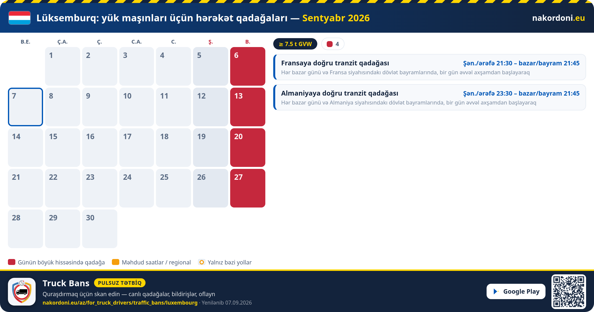 Lüksemburq — Yük maşınları üçün hərəkət qadağaları
