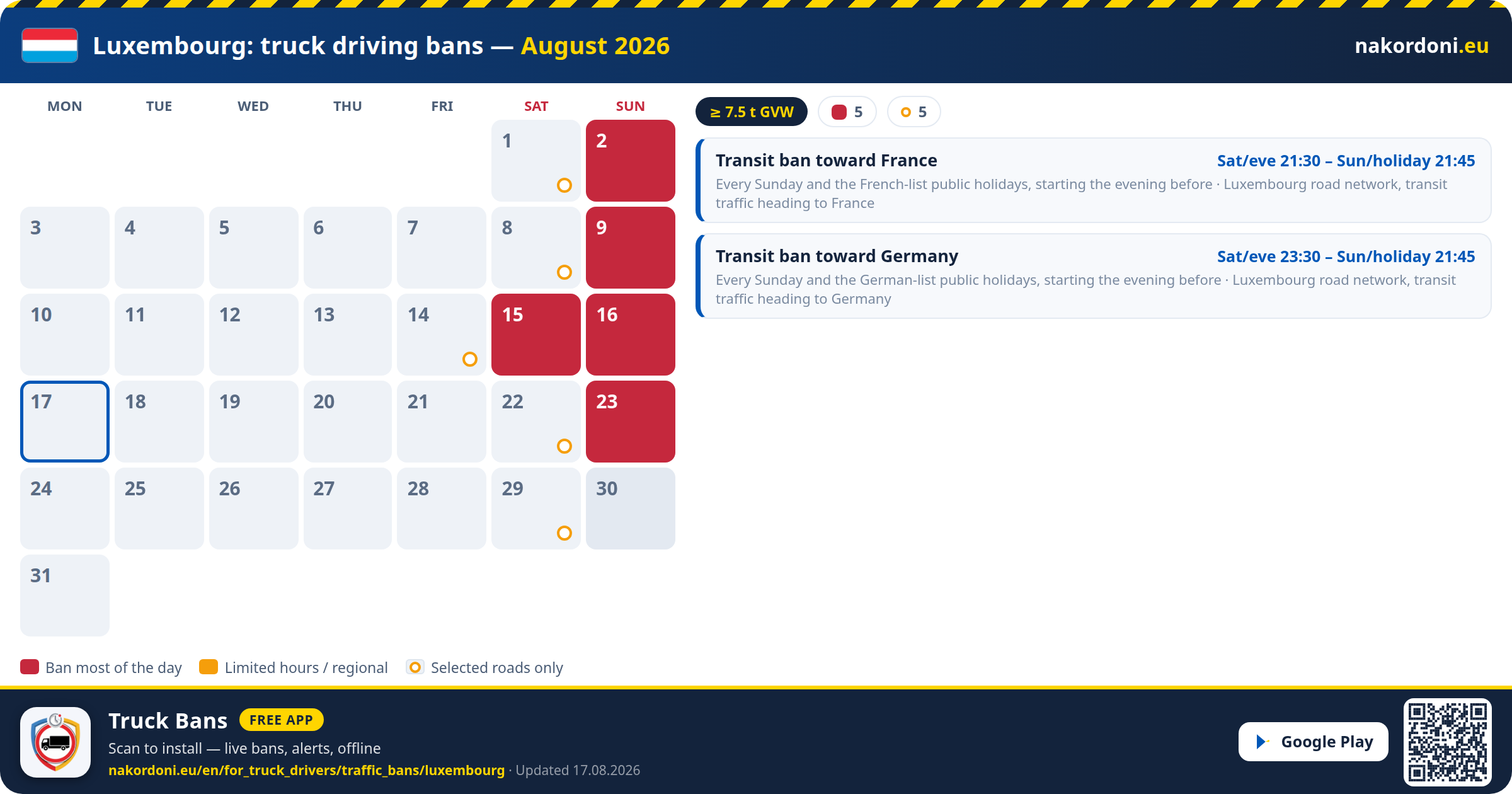 Luxembourg — Truck driving bans
