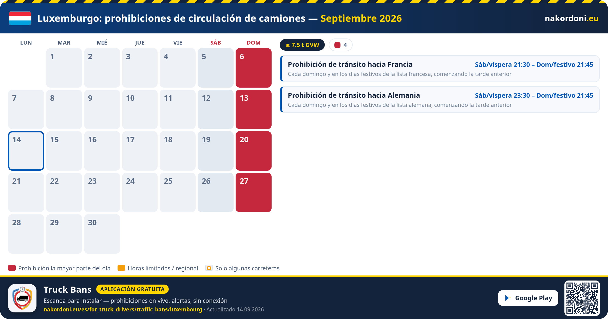 Luxemburgo — Prohibiciones de circulación de camiones