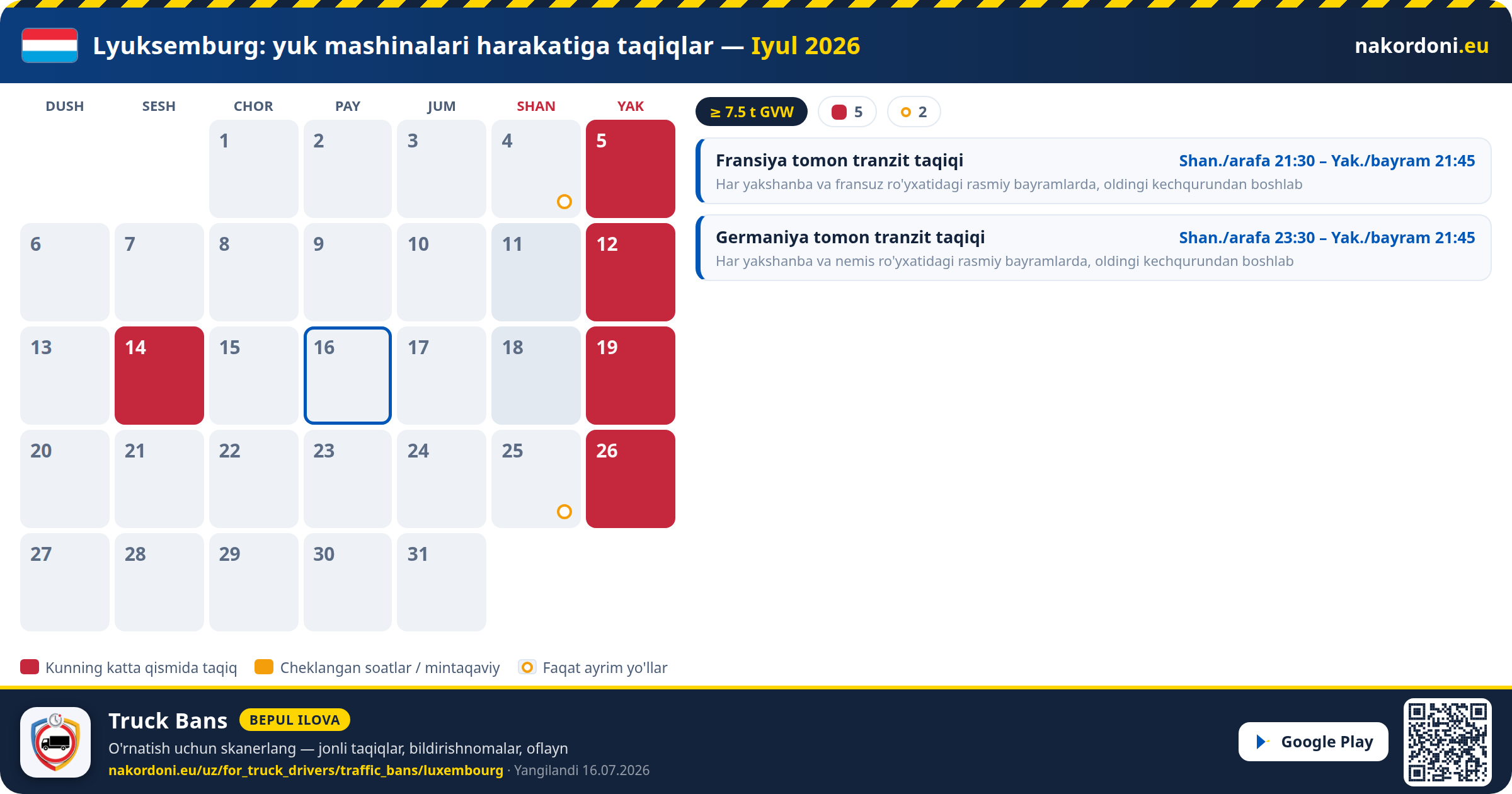 Lyuksemburg — Yuk mashinalari harakatiga taqiqlar