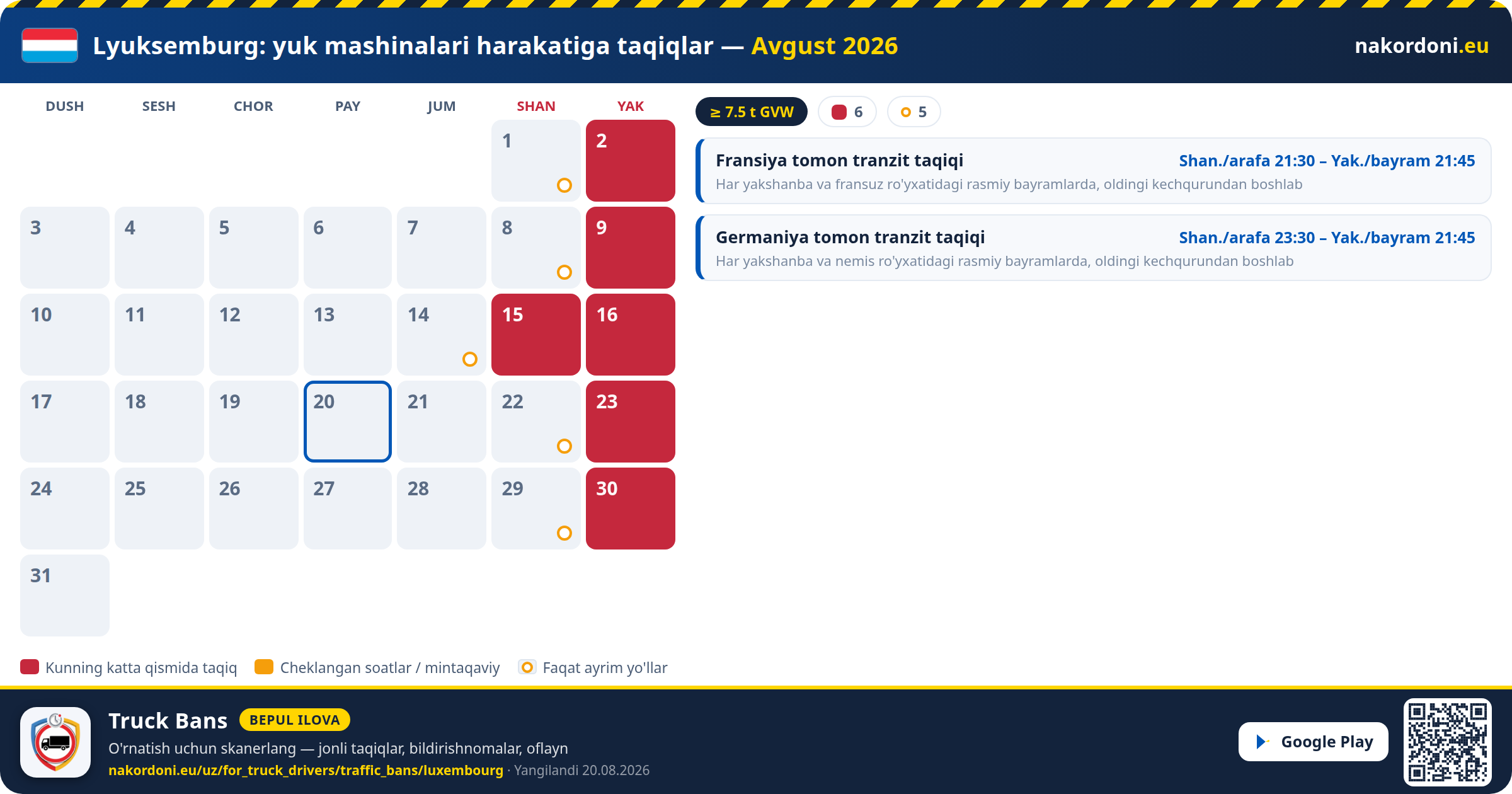 Lyuksemburg — Yuk mashinalari harakatiga taqiqlar