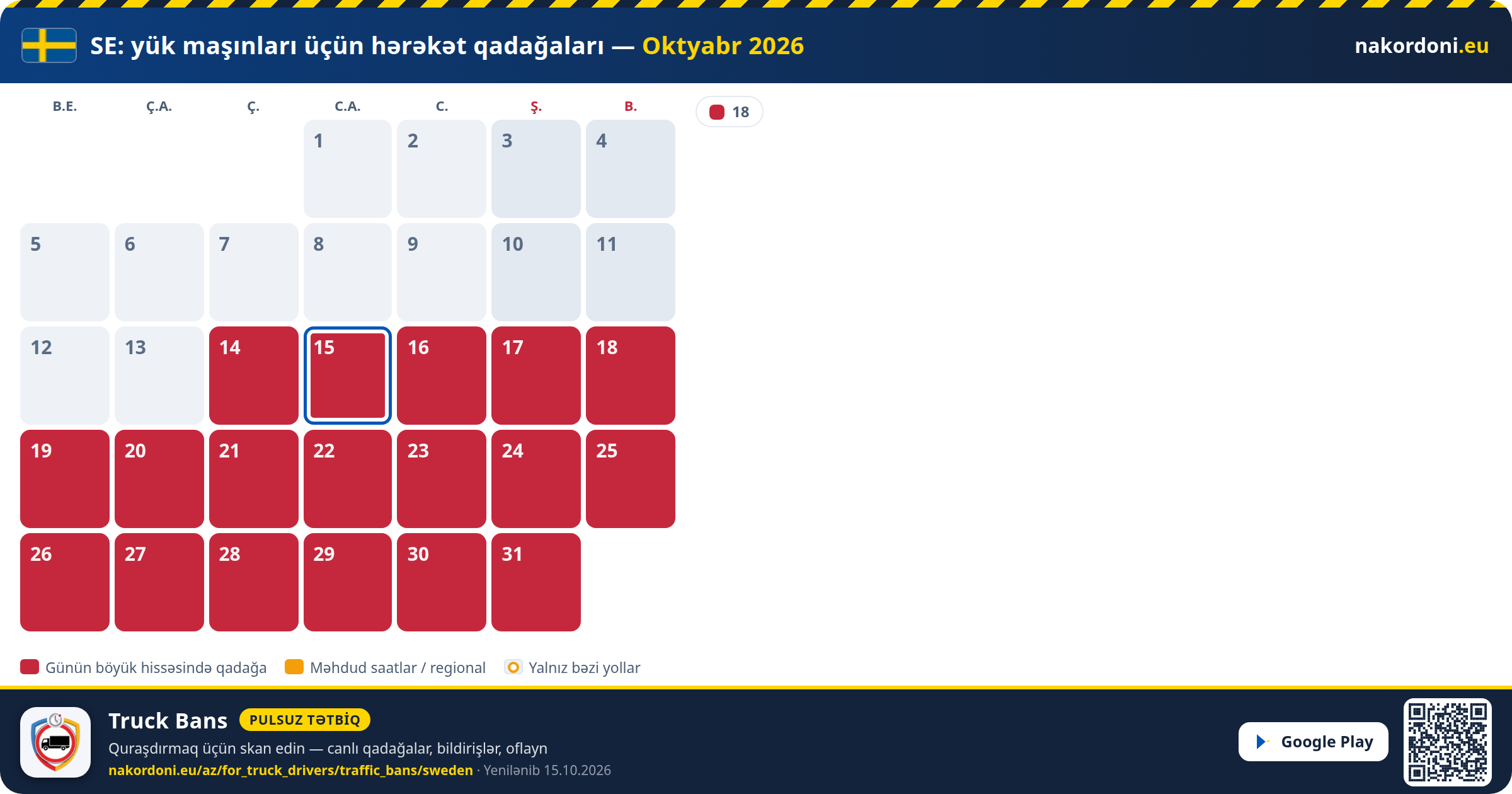 İsveç — Yük maşınları üçün hərəkət qadağaları