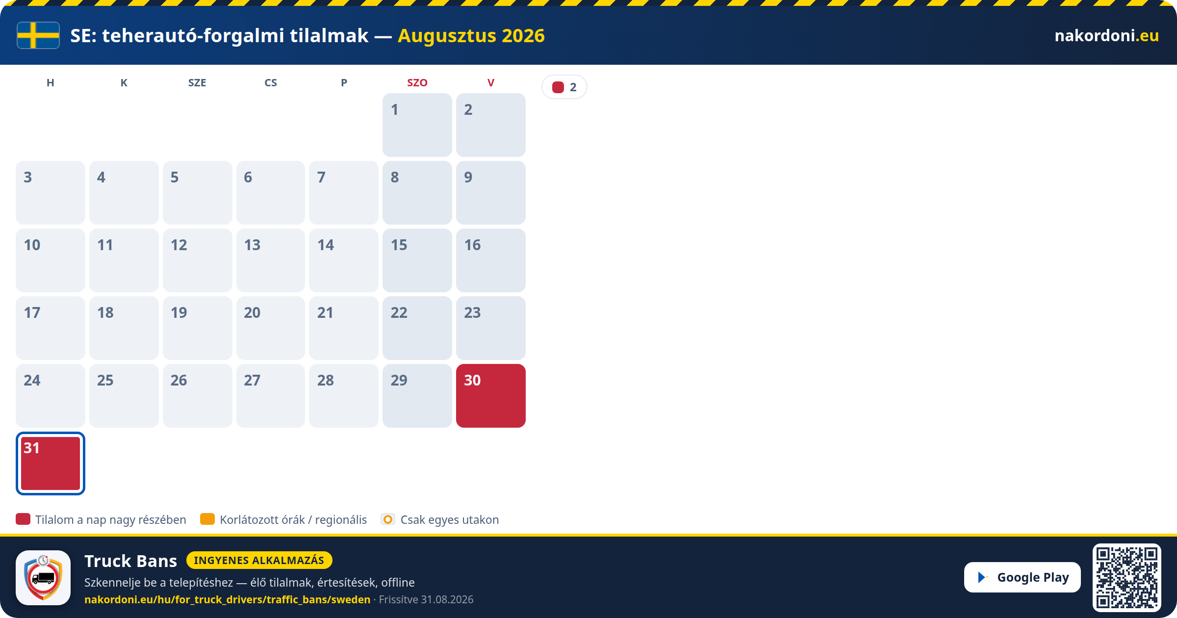 Svédország — Teherautó-forgalmi tilalmak