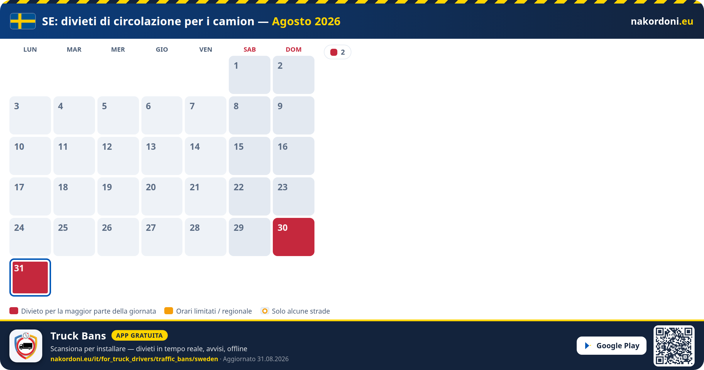 Svezia — Divieti di circolazione per i camion
