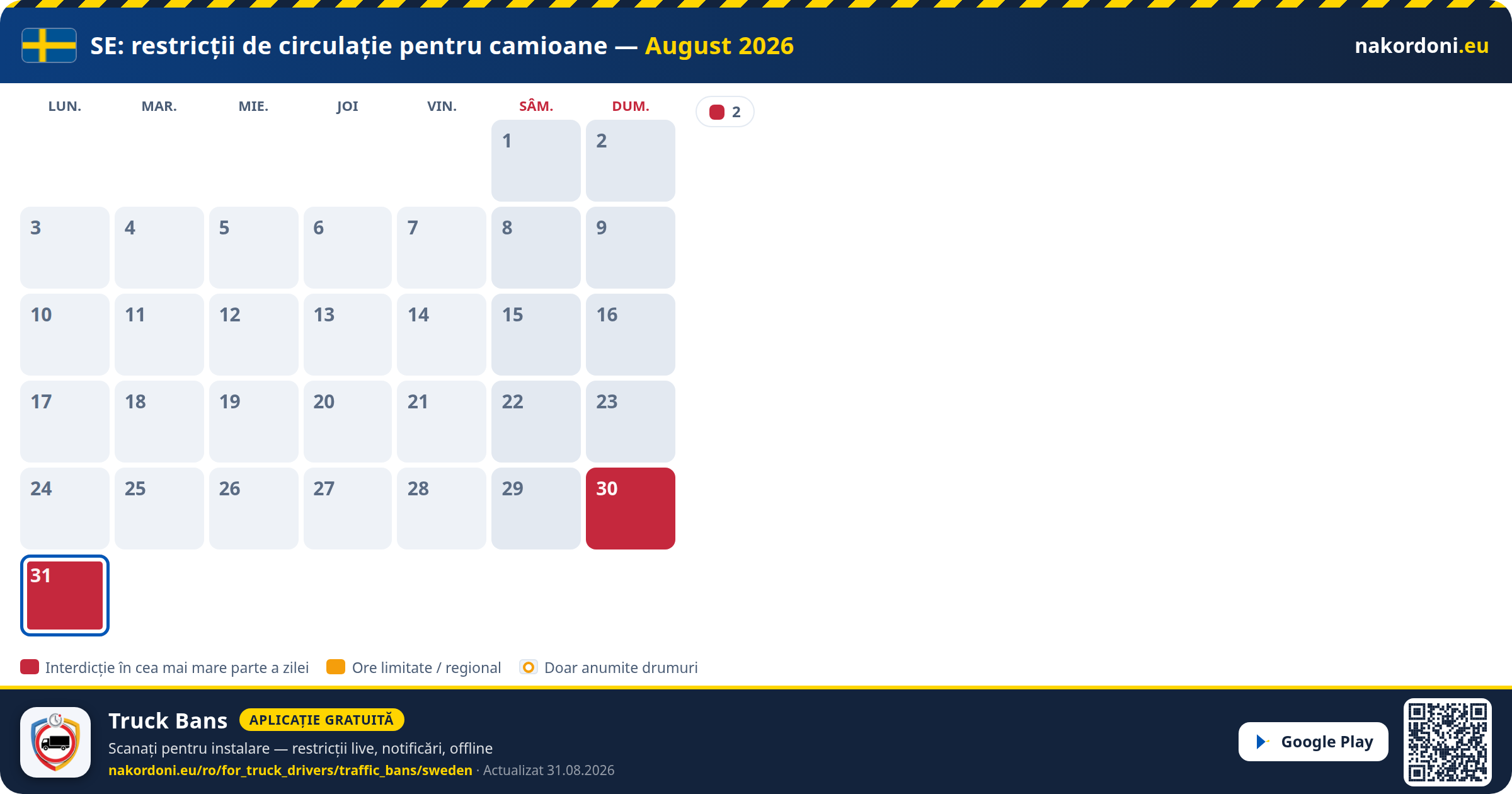 Suedia — Restricții de circulație pentru camioane