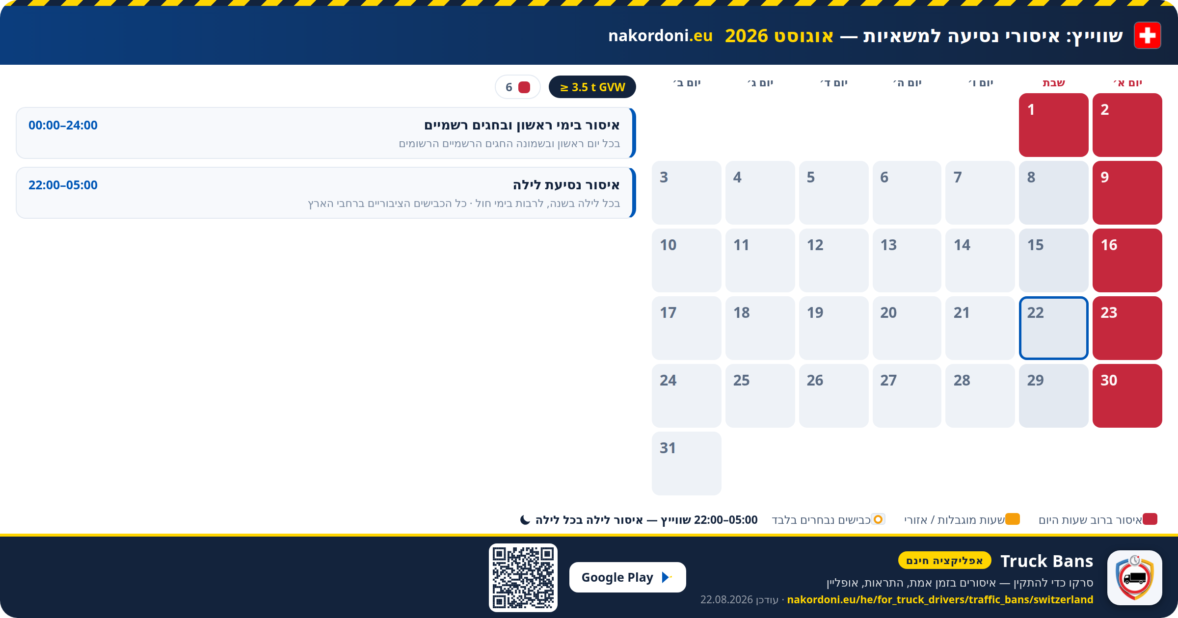 שווייץ — איסורי נסיעה למשאיות