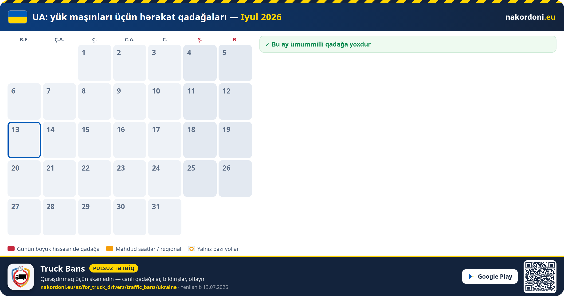 Ukrayna — Yük maşınları üçün hərəkət qadağaları