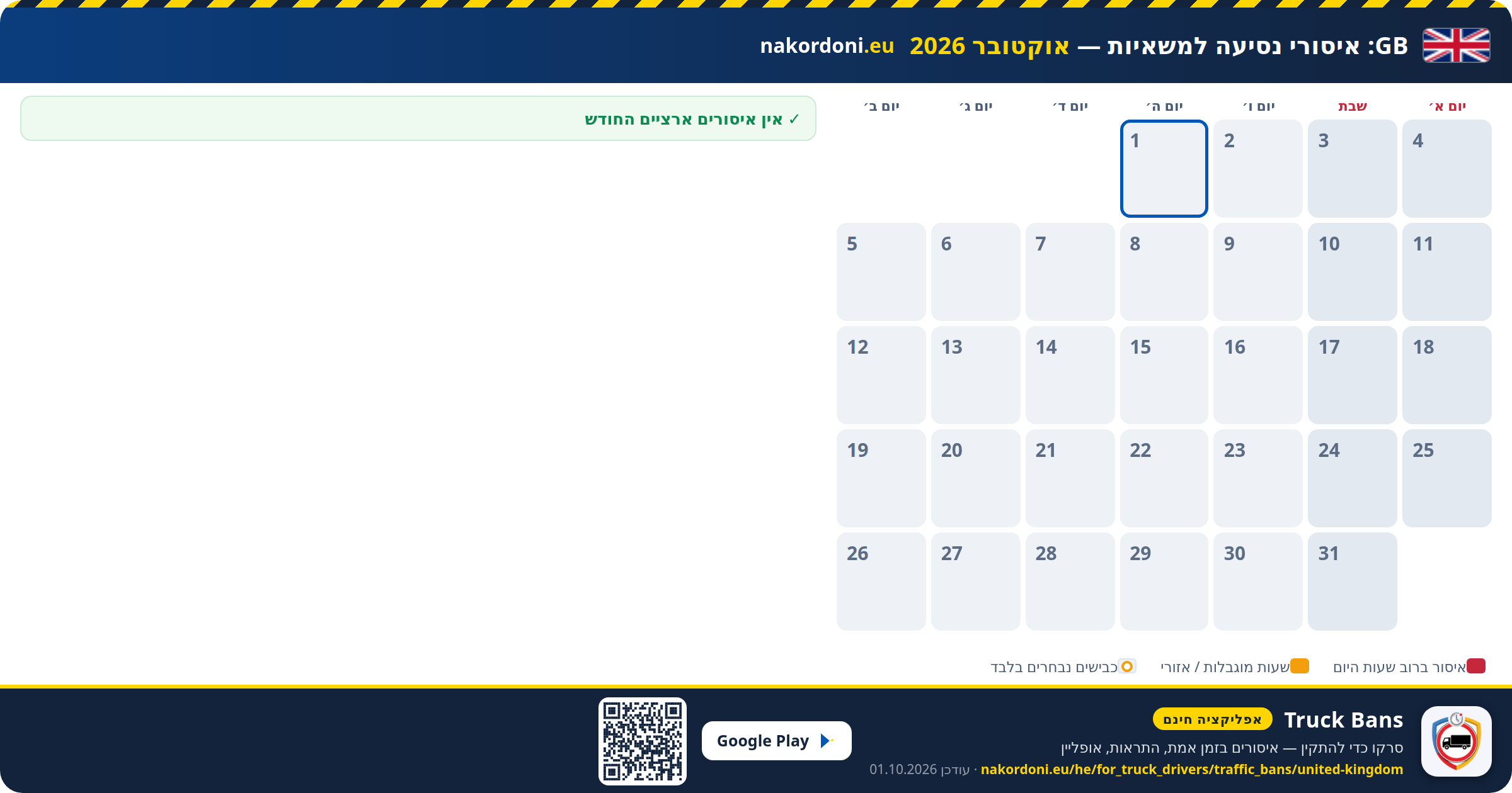 הממלכה המאוחדת — איסורי נסיעה למשאיות