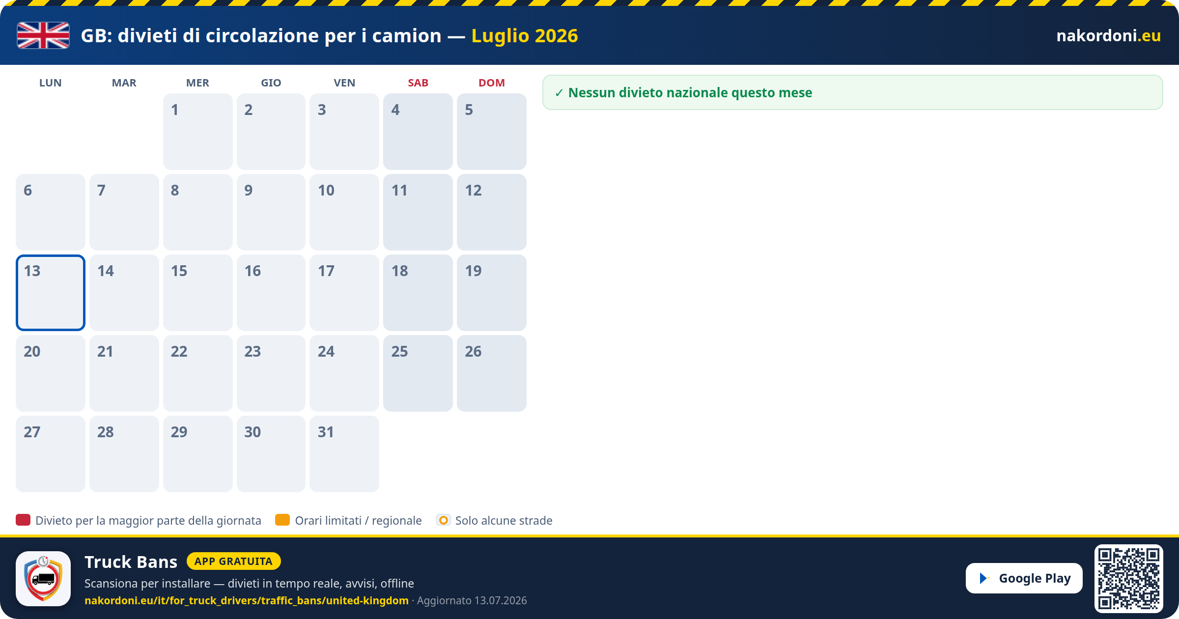 Regno Unito — Divieti di circolazione per i camion
